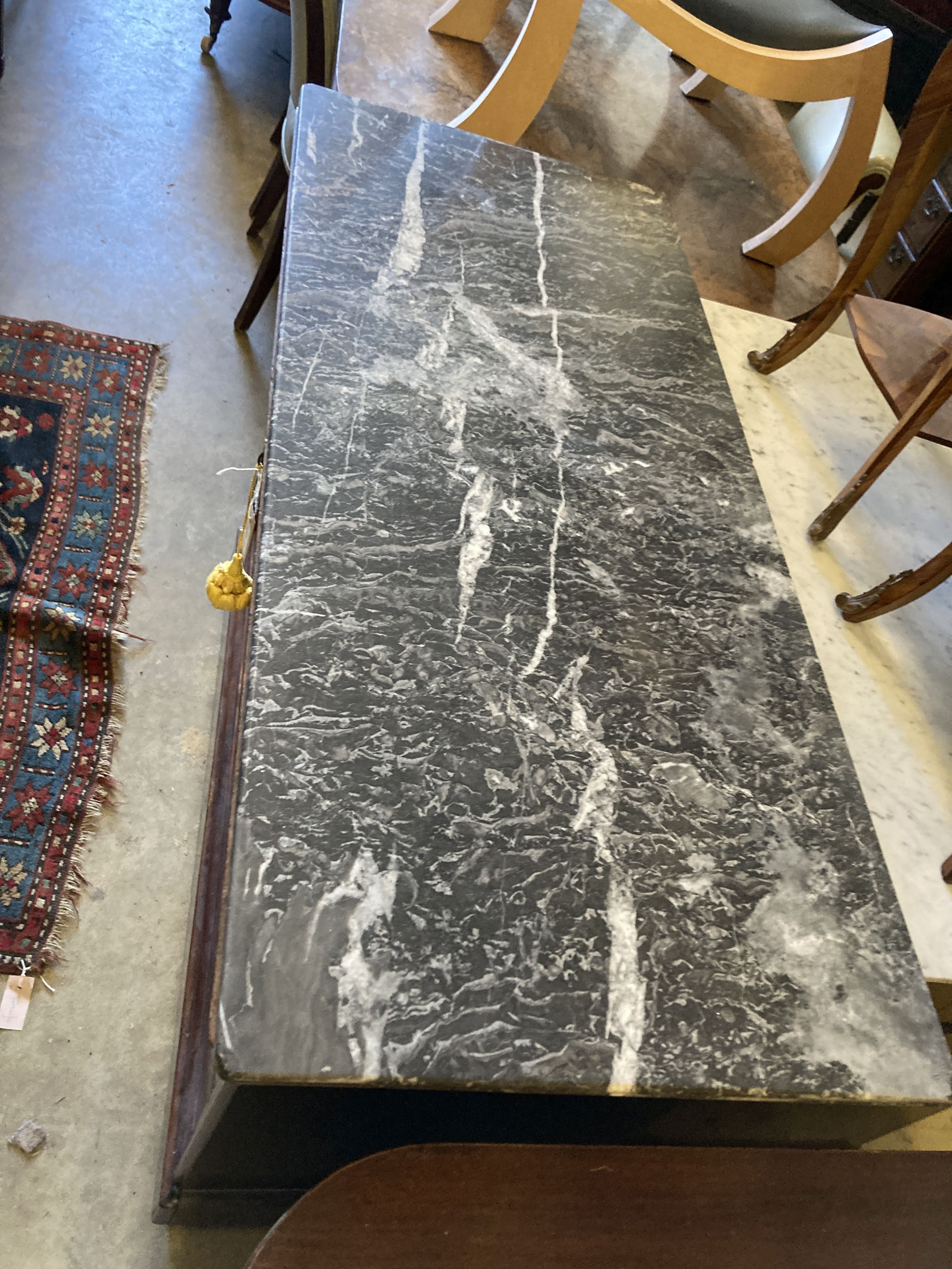 A 19th century French mahogany marble top commode, width 124cm, depth 53cm, height 93cm